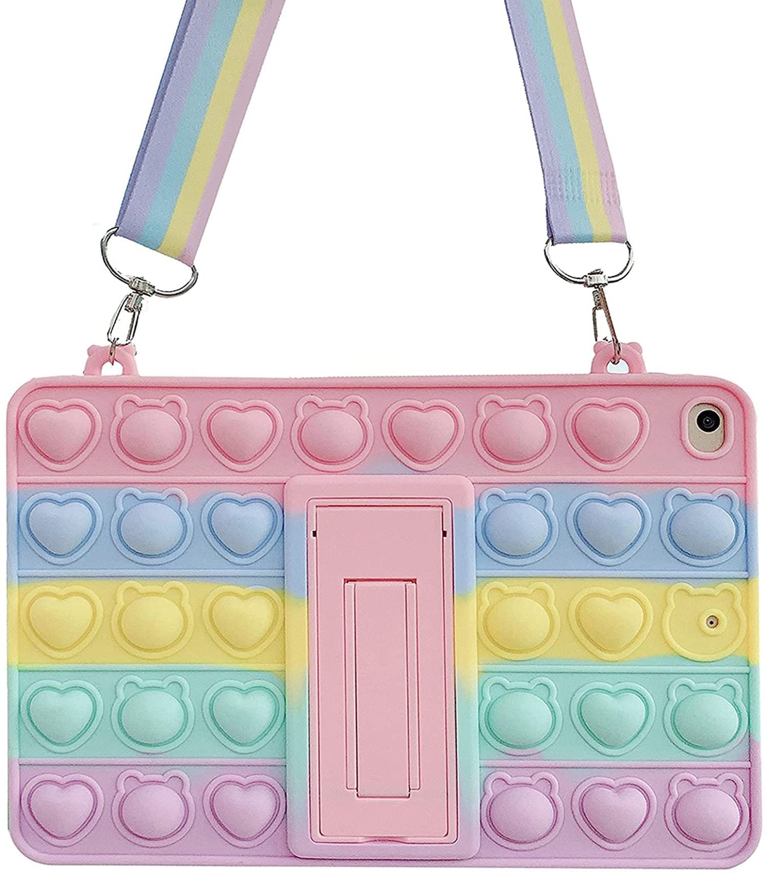 SYOSI Case for iPad 5th/6th Generation 9.7" (2017/2018) /iPad Air 1, Push Bubble Fidget Stress Relief and Anti-Anxiety Protection Cover with Stand + Strap, Rainbow