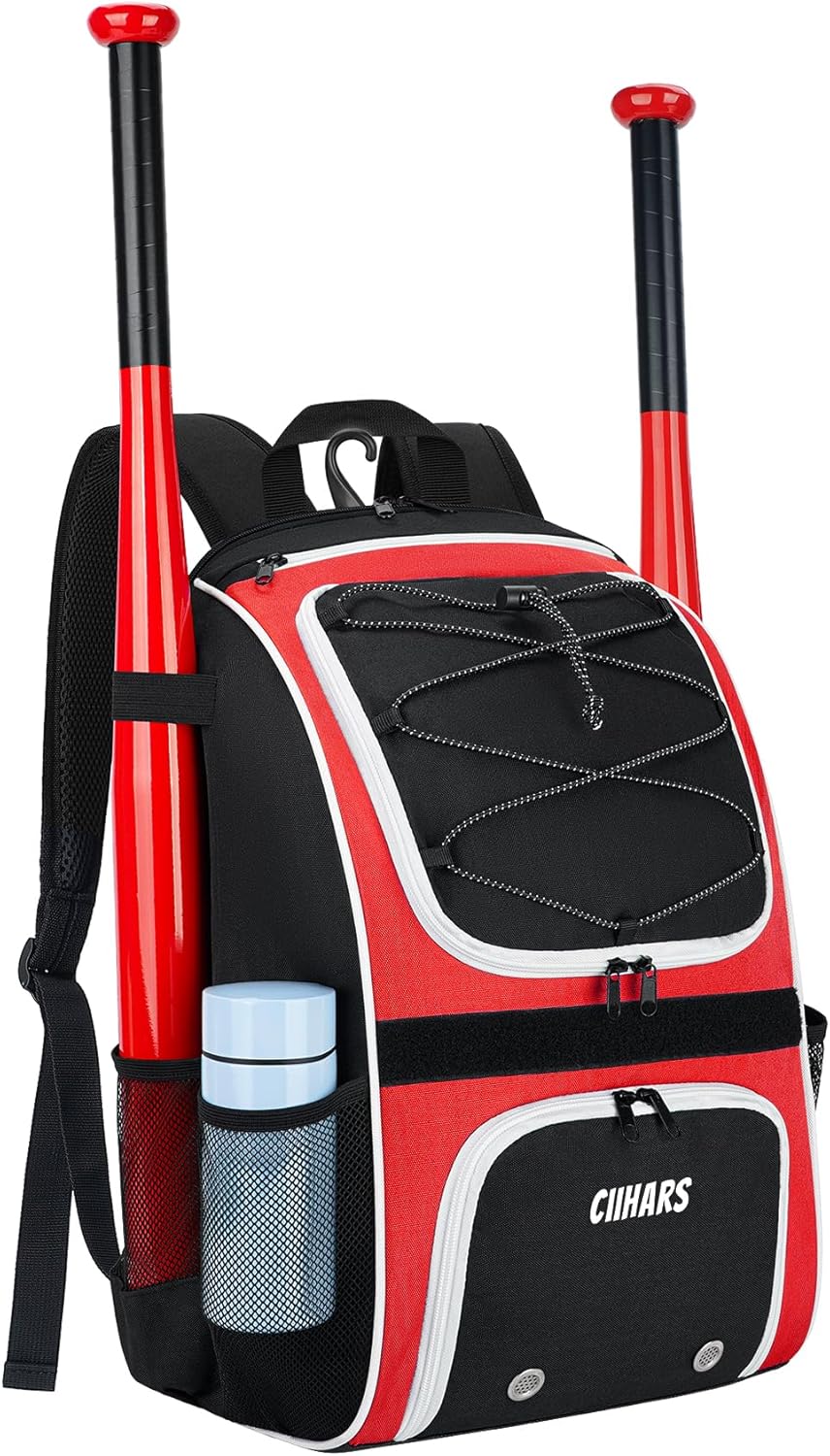 Youth Baseball Bag - Baseball Backpack Bat & Glove Holder, T-Ball & Softball Equipment & Gear,Large Main Compartment for Helmet & accessories, Fence Hook，Insulation Pocket
