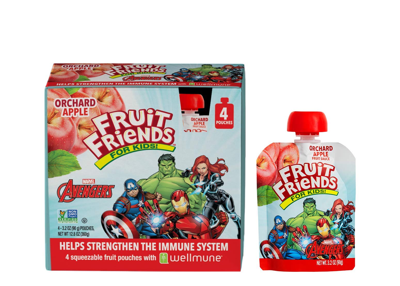 Avengers Applesauce Pouches With Wellmune - Fruit Friends Immunity Boosting Apple Sauce Squeeze - Gluten Free, Dairy Free & Allergen Free - No Added Sweeteners - 3.2 Ounce (24 BPA Free Pouches)