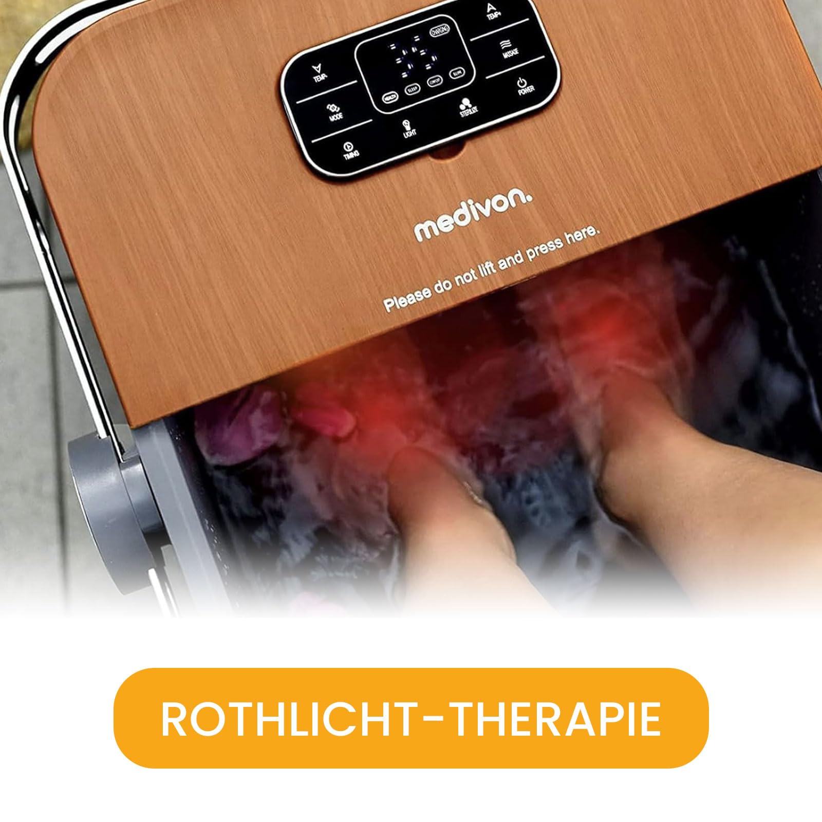 Medivon Aqua Pro Wasser-Fußmassagegerät, Sprudelmassage, Ozonierungsfunktion, Infrarottherapie, Fußbad mit Rollenmassage, platzsparend faltbar - braun