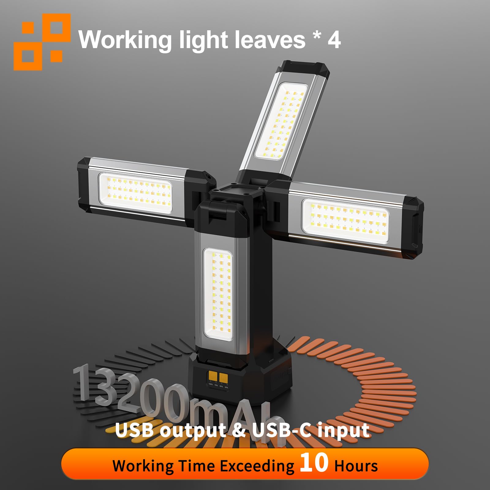 Foco Led Recargable de Aluminio de 13200 mAh con Trípode Plegable y Bolsa de Transporte, Luz Portatil de 8000 Lúmenes, para Emergencias, Campamentos, Vehículos Recreativos, Senderismo (Estándar)