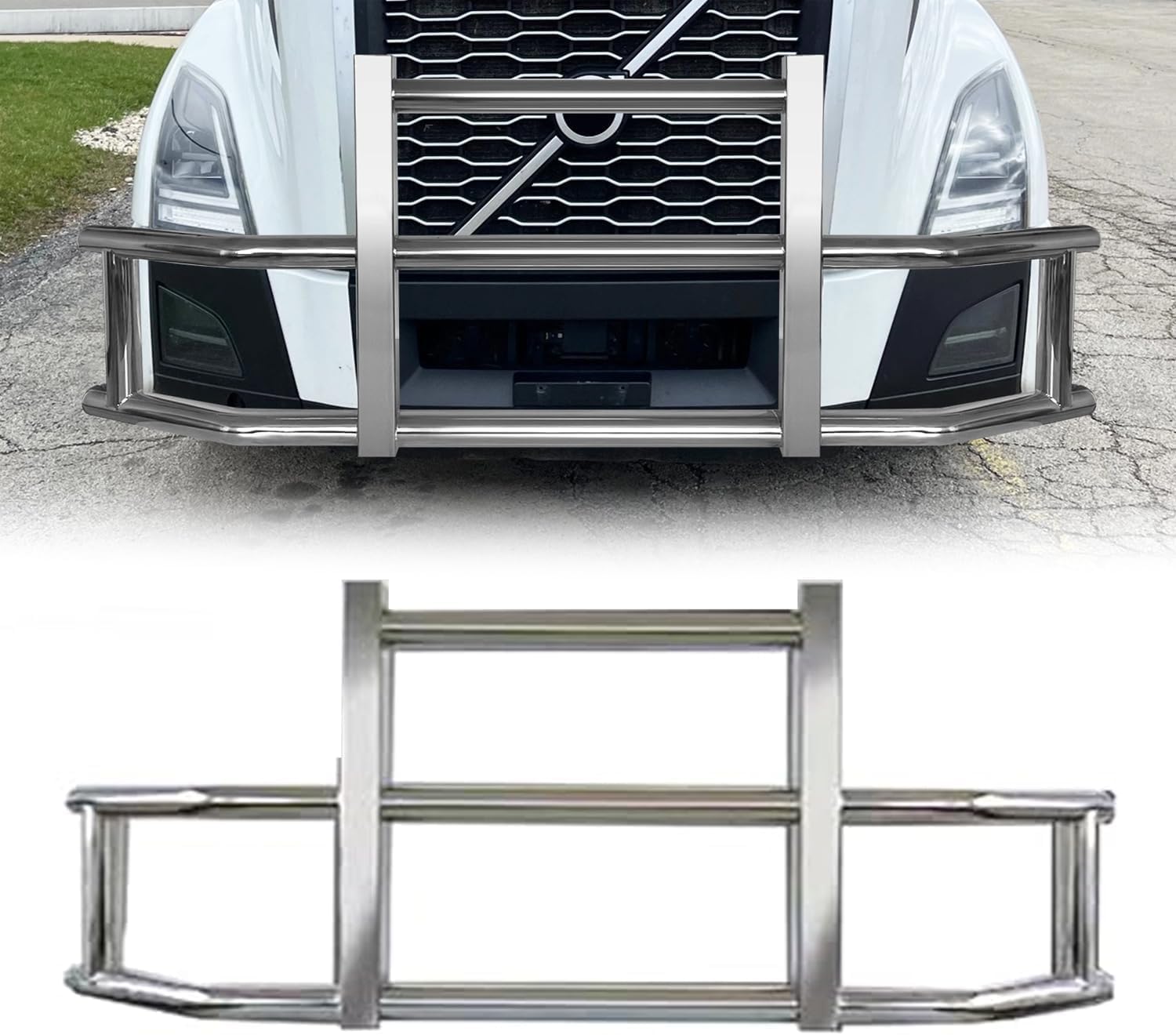 Deer Guard Compatible with 2018-2023 VN/VNL, Large Front Bumper Polished 304 Stainless Steel Deer Guard Bumper Protector with Brackets Set(Style 1)