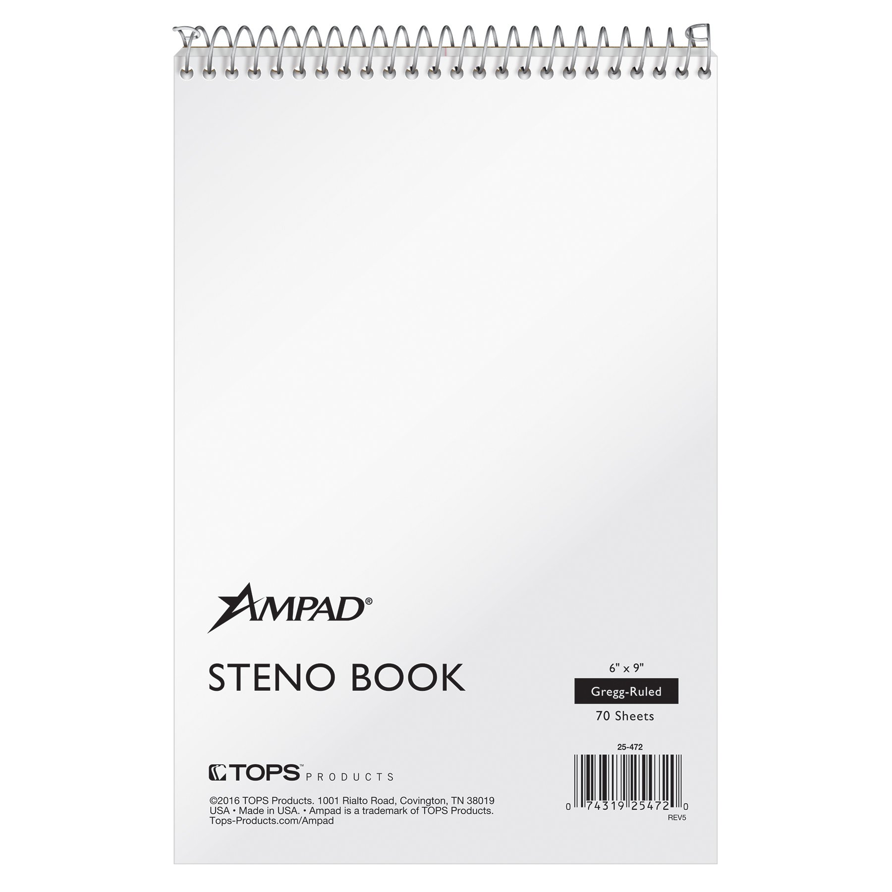 Ampad Steno Notebook, 6 X 9 Inches, White Paper, Gregg Ruled, White Cover, 70 Sheets Per Book, 12-Pack (25-472)