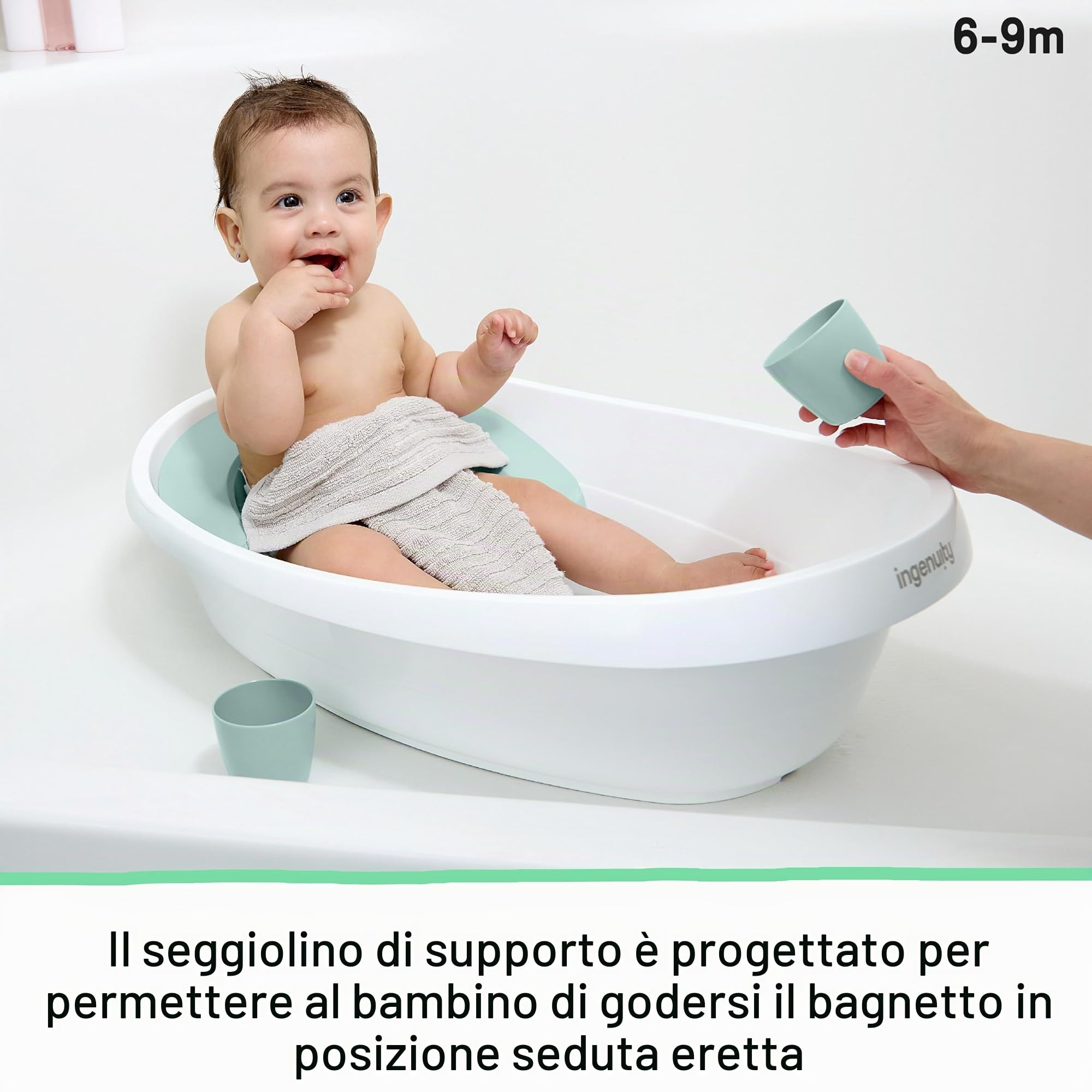 Ingenuity 4-in-1 Vaschetta Bagnetto Neonato per Bambini, con Amaca Regolabile, Seduta di Supporto, 2 Bicchieri per il Risciacquo, 4 Modalità d'Uso, 0-24 Mesi