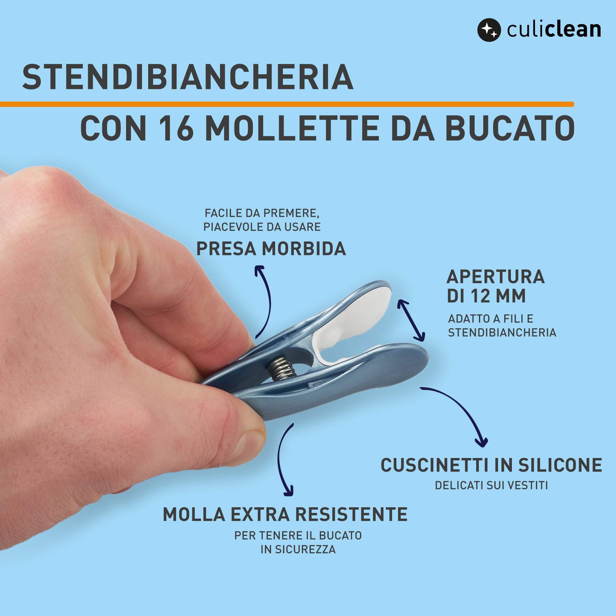 culiclean Stendibiancheria Pieghevole con 16 Mollette – Stendino Salvaspazio – Stendi Calzini da Appendere – 1 Pezzo – bianco con blu-gialla-verde-rosa
