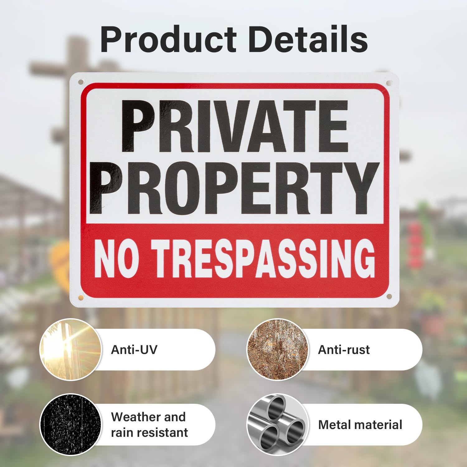 2 Pack Private Property No Trespassing Signs Metal 10"x 7" Private Property Signs Outdoor No Trespassing Reflective Private Property Sign with 8 Zip Ties Rust Free Weatherproof Indoor and Outdoor Use - Image 3