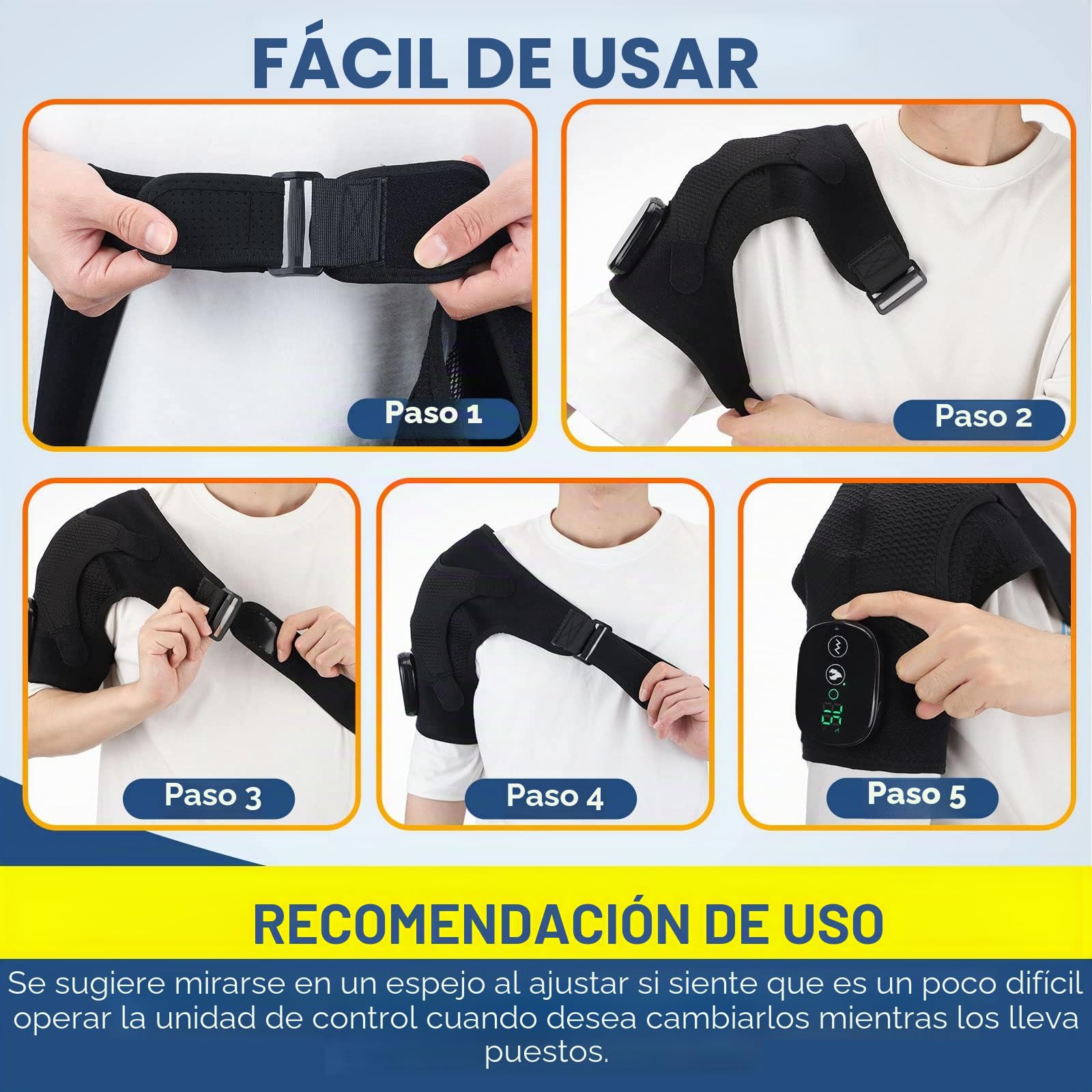Soporte de Hombro Calentado con Vibración, Correa de Hombro Eléctrica Ajustable y Soporte para el Brazo, Soporte de Hombro para Hombres y Mujeres, Hombro Izquierdo/derecho, Negro