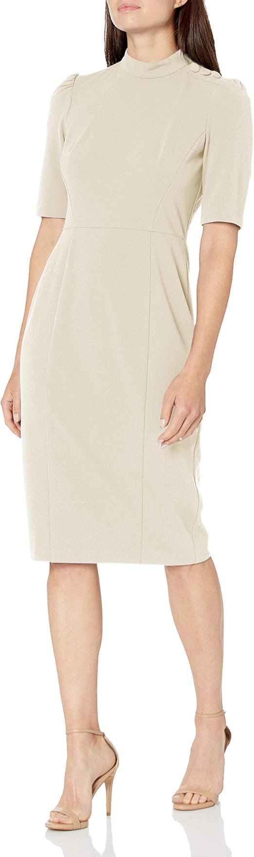 donna morgan crepe sheath midi dress