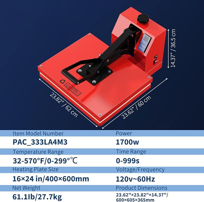 Termofijadora BouPower 16x20 Pulgadas, Prensa de Calor Industrial Roja miniatura 7