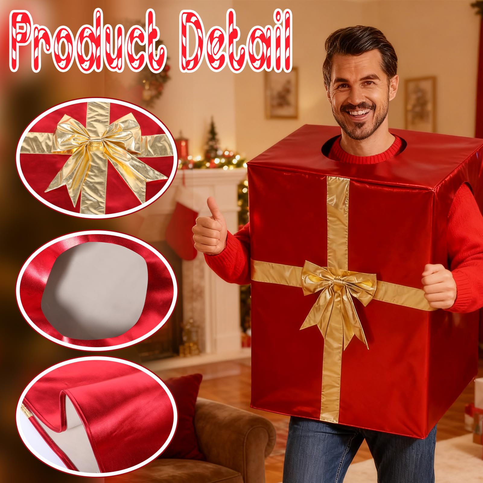 Maryparty Present Christmas Costume Fancy Dress Large Present Costume for Adults Xmas Party Outfit, Red - Image 3