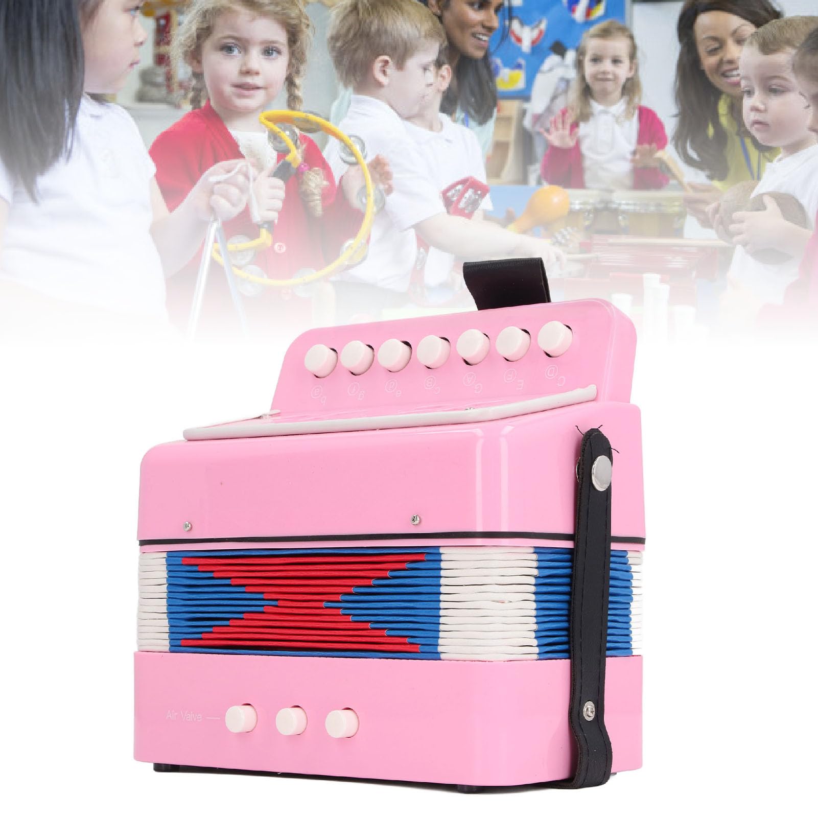 Fisarmonica a Pulsanti 7 Tasti, Rosa, per Principianti e Bambini, Portatile e Facile da Imparare