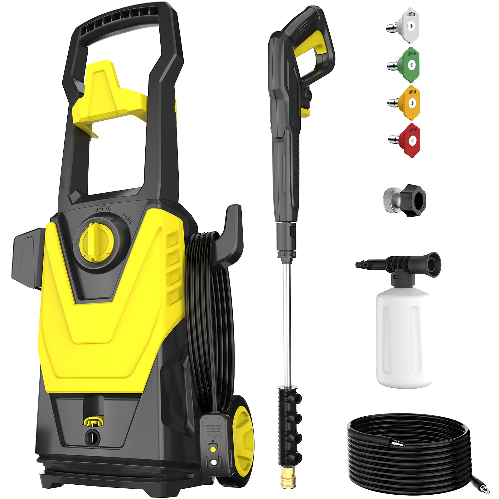DECOKTOOL Electric Pressure Washer 4000 PSI 2.6 GPM Power Washer with 35FT Power Cord, 20FT Hose, 4 Quick Connect Nozzles, Foam Cannon, Hight Pressure Washer for Cars, Garden, Garage, Patios, Yellow