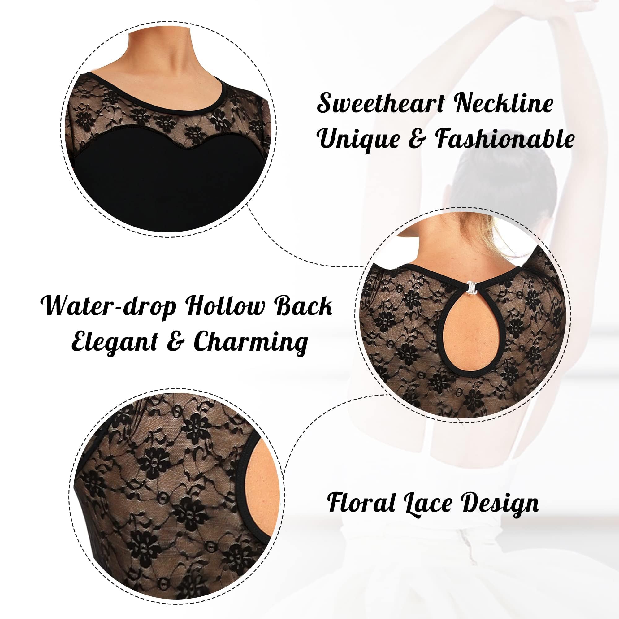 Ballet Femme Dentelle Justaucorps de Danse Classique Manches Courtes Leotard Adulte Body Danse Ballet