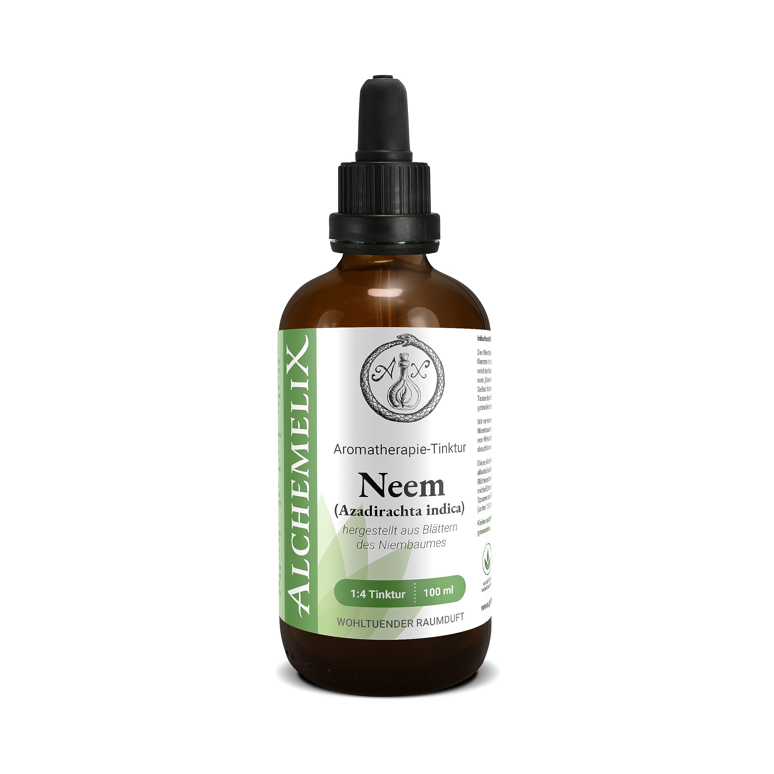 Neem Aromatherapie-Tinktur - 100 milliliter, Azadirachta indica Tropfen, 1:4 Extrakt, Top Premium Qualität, Hergestellt in Österreich, Vegan