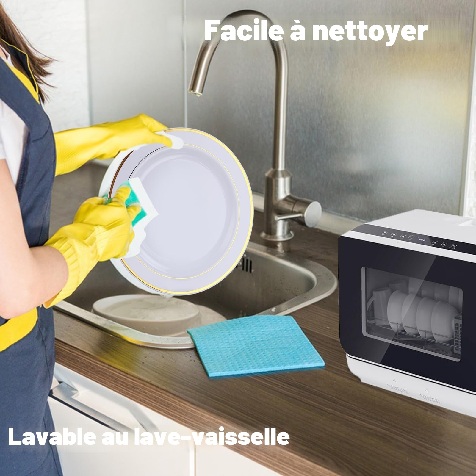 Assiettes en Plastique Réutilisables Blanches de 26 cm - Lot de 40 pour Fête (Blanc & Or)