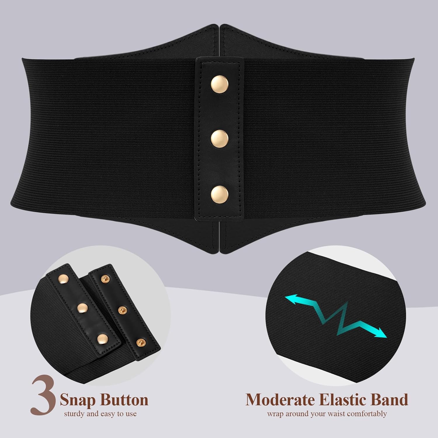 Women Corset Belt Wide Stretchy Waspie Elastic Waist Belt with Gold Buckle for Daily Cosplay Halloween Costume - Image 4