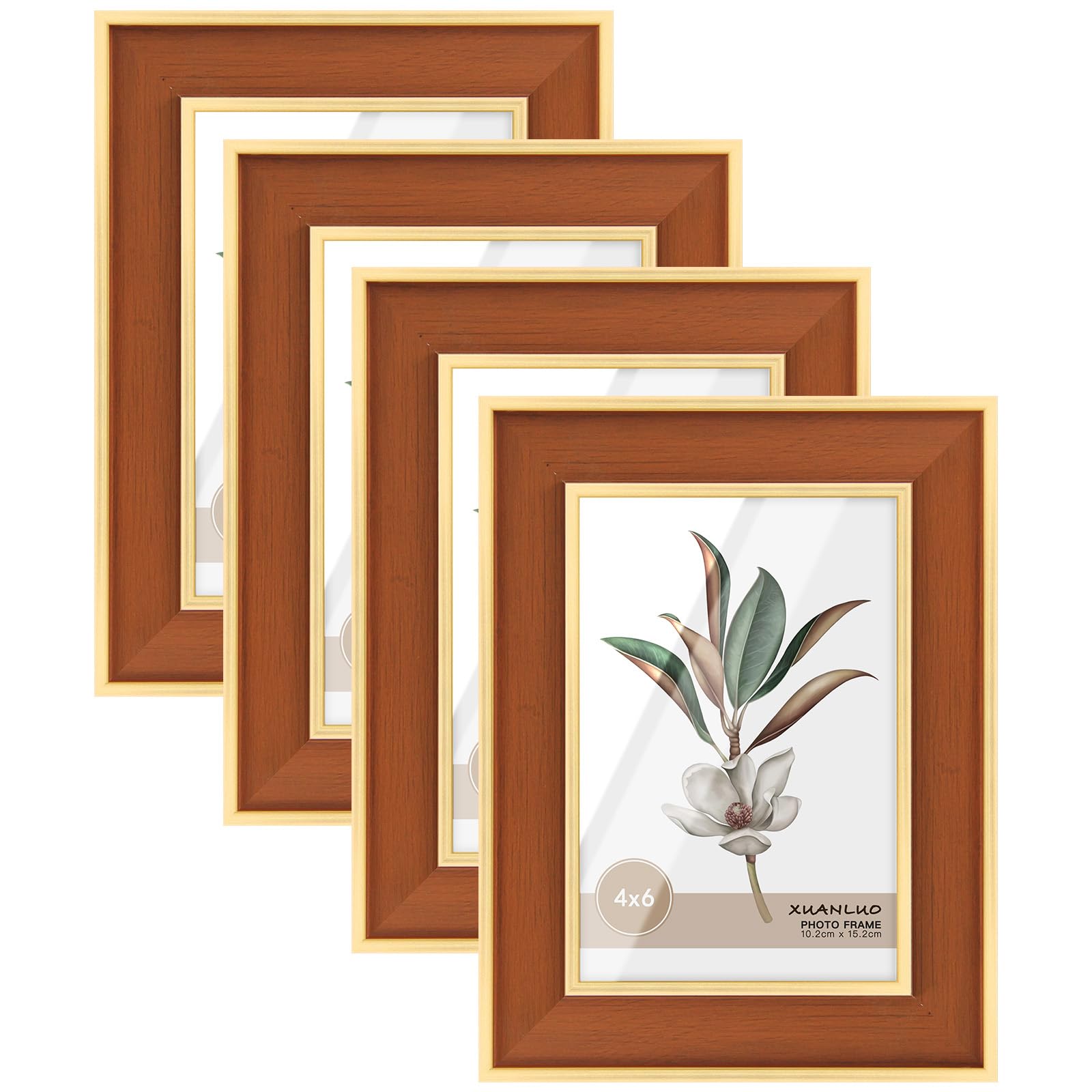 XUANLUO 4 Pack 6x4 Picture Frames with Modern Style,Matted for 4x6 inch Photo Frames, 15 x 10 cm Orange Color Farmhouse Rustic Photo Frame (4x6 inch) (orange, 4X6)