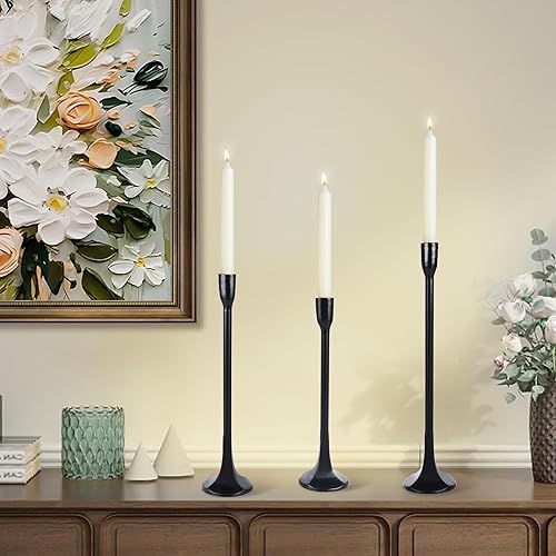 Miniatura 4 de Juego de 3 portavelas cónico de hierro, portavelas altos negros, portavelas cónicos negros, portavelas para bodas, mesa de comedor, decoración del