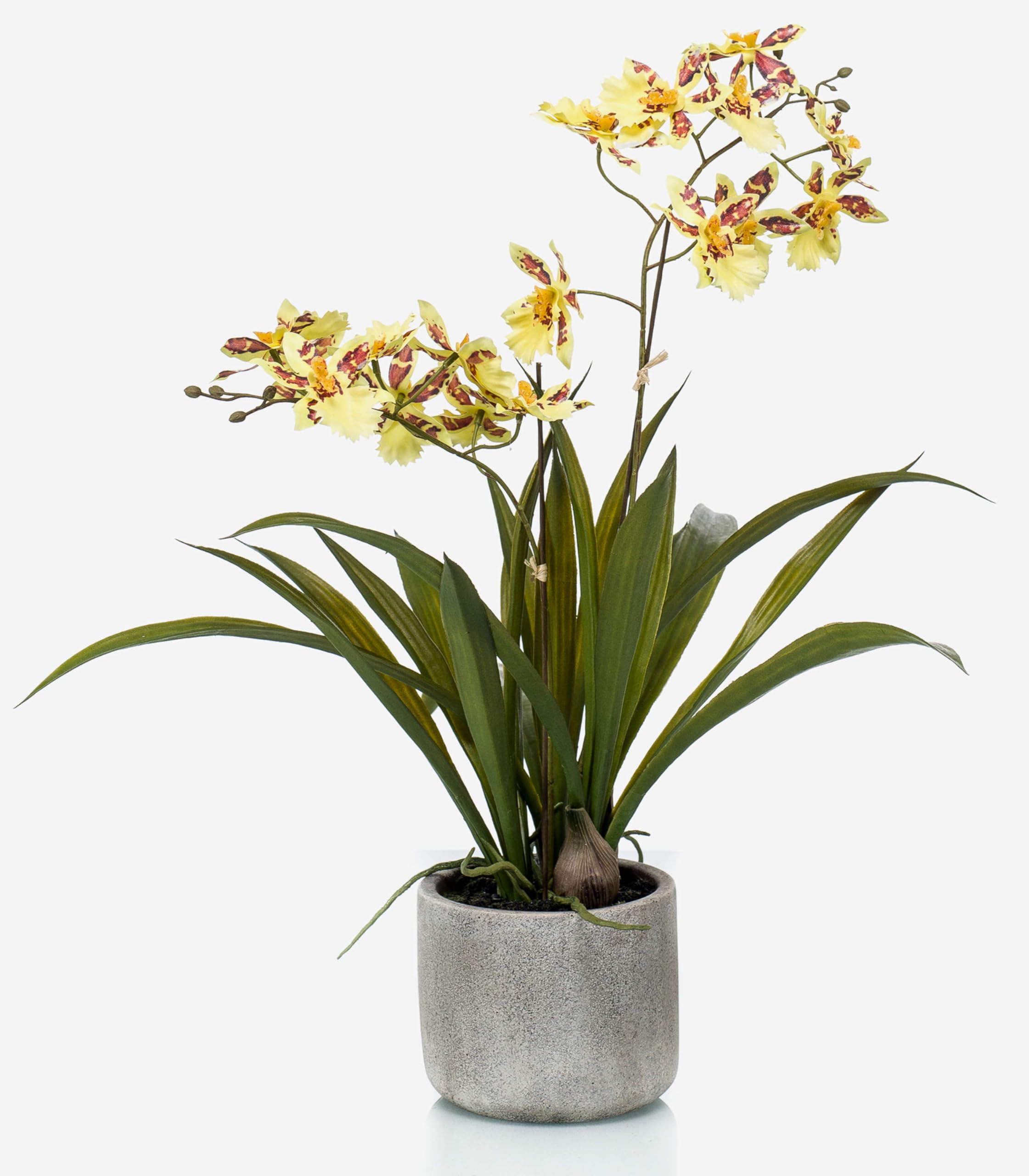 artplants.de Kunstorchidee Oncidium COLUNGA im Keramiktopf, gelb-orange, 45cm - Orchideen künstlich im Topf/Orchidee Seidenblumen