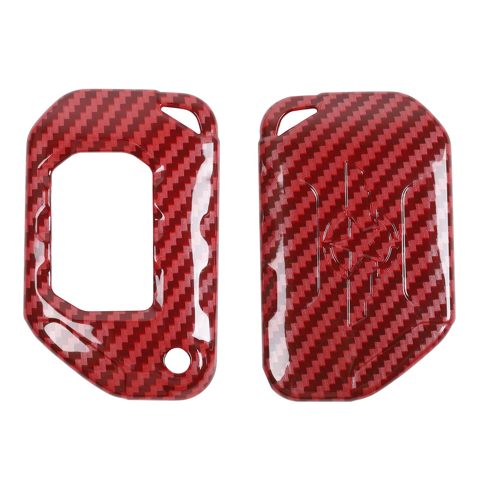 for JL JT Jeep Key Fob Cover Skin Case Protection for Jeep Wrangler JL JLU 2018-2020, for Jeep Gladiator 2020, Key Replacement Accessories, 2pcs/Set… (Red Carbon Fiber)