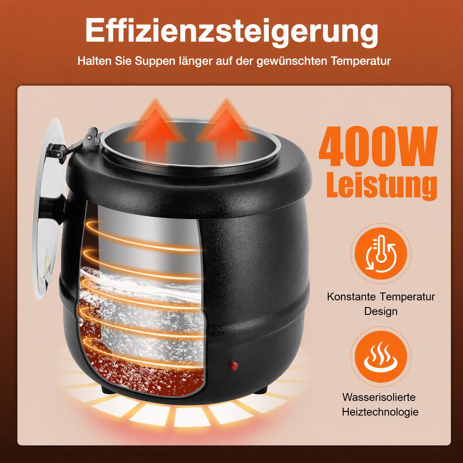 Warmhaltebehälter Elektrisch aus Gusseisen Suppentopf 10L 400W