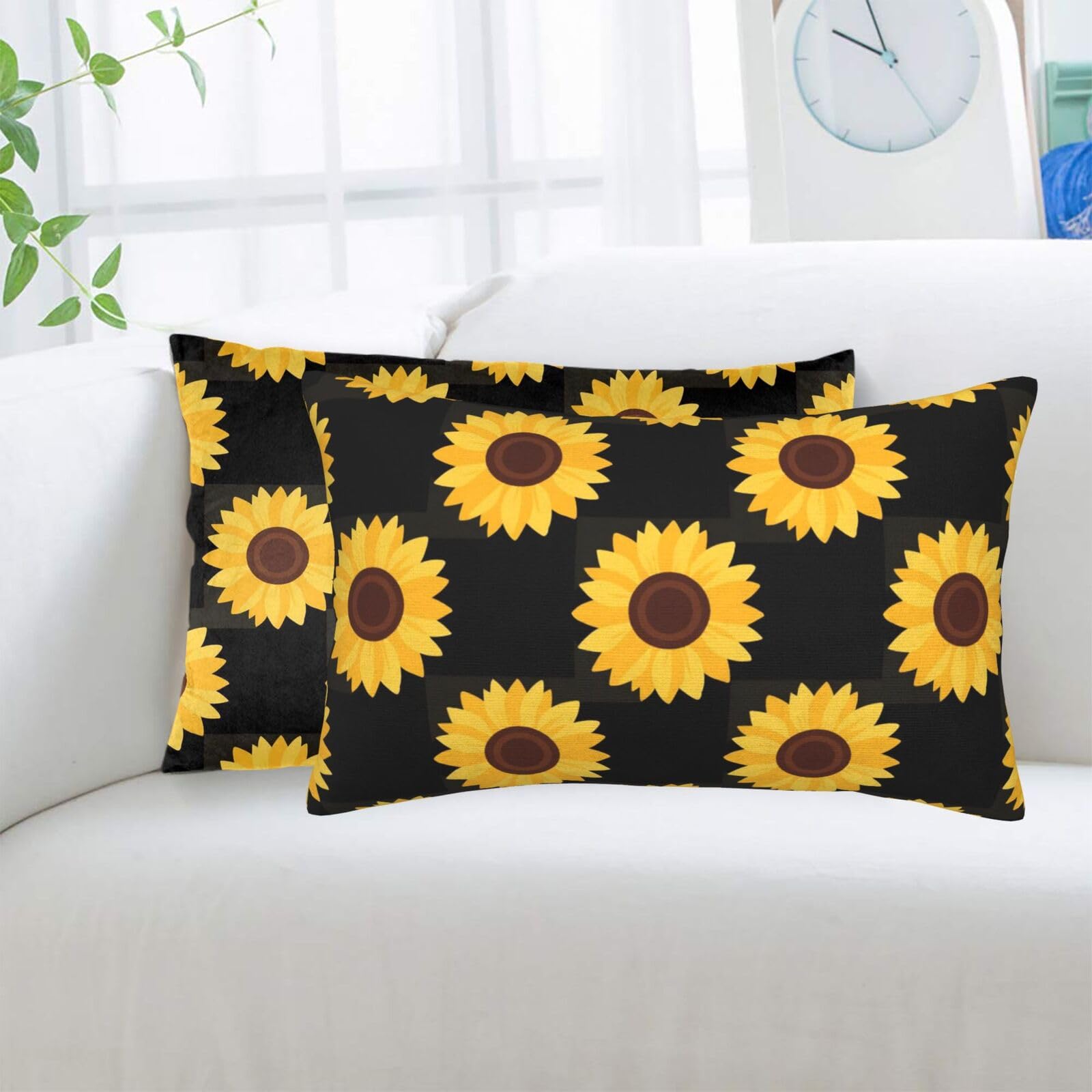 2 Pack Standard Pillowcases Sets, Ultra Soft Comfort Microfiber Plush Pillow Cases Sunflower Decorative Throw Pillow Cover with Hidden Zipper for Bedroom, Sofa, Couch,20"X30"