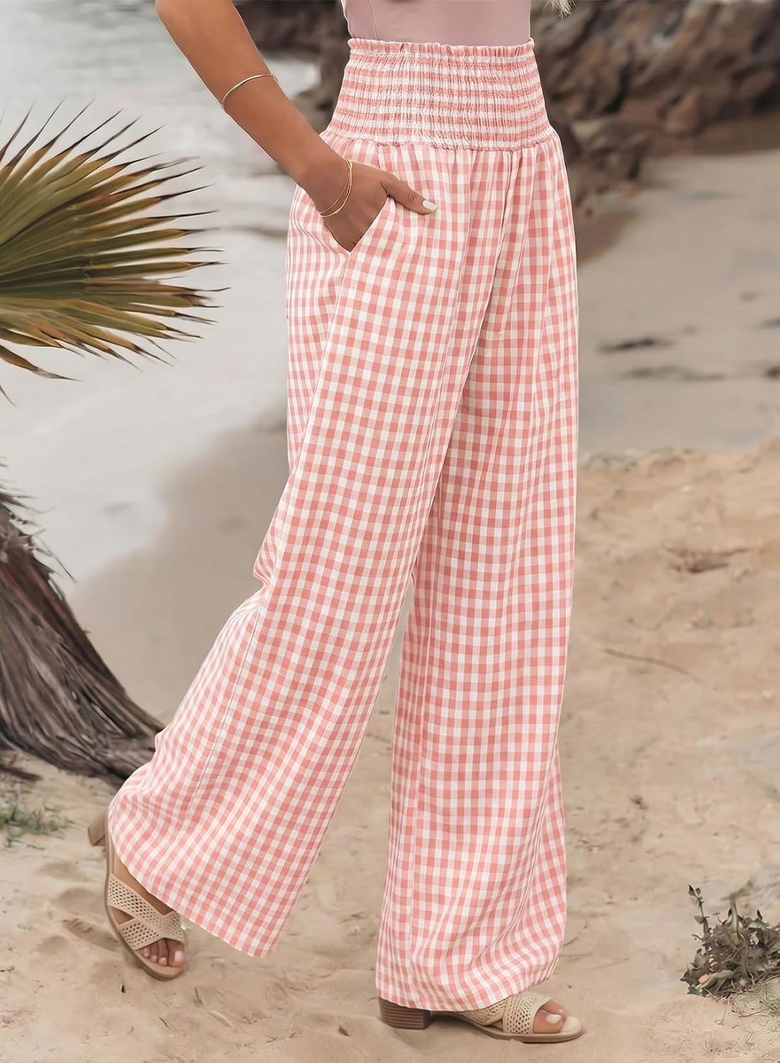Dokotoo Womens Striped Gingham Pants 2026 Casual Pants Cute Comfy Bottoms with Pockets Plaid Outfits thumbnail