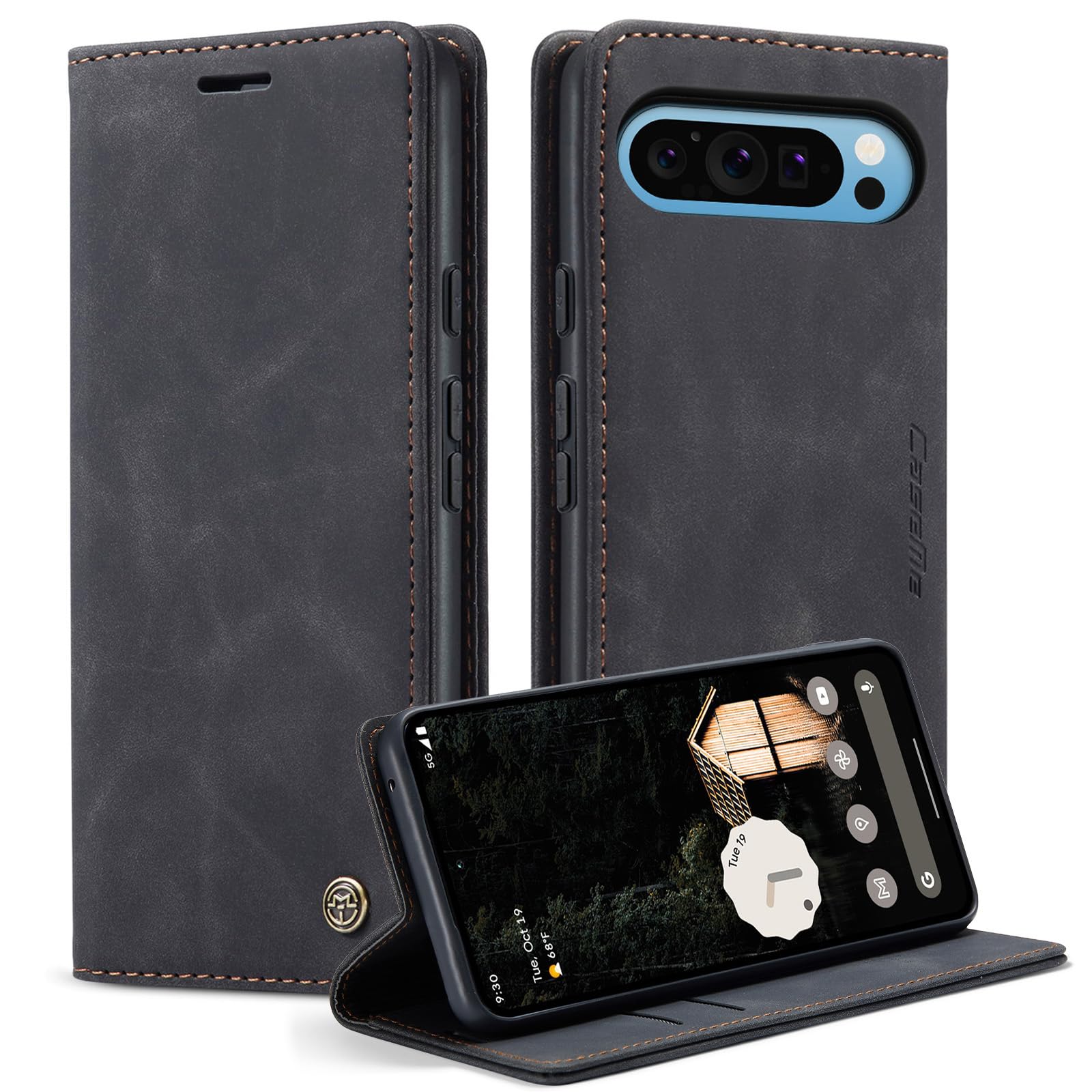 Lanranwa Handyhülle für Google Pixel 10 Pro XL 5G Hülle Premium Lederhülle Klappbar Flip Case Handytasche Schutzhülle Klapphülle Standfunktion für Google Pixel 10 Pro XL -Schwarz