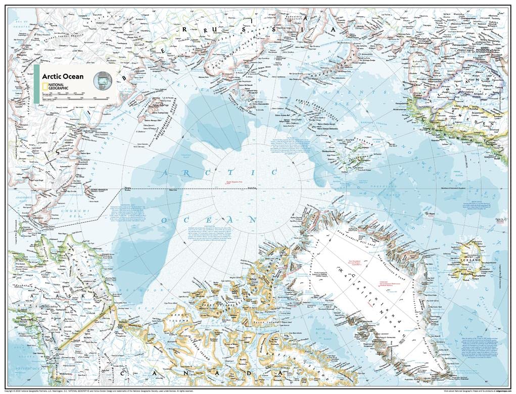 National Geographic Maps: The Arctic Political Wall Map - Compact - 21 x 16 inches - Art Quality Print on Polypropylene