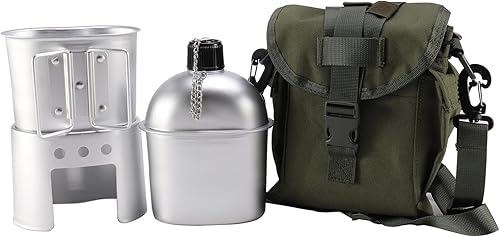 Cantina militar con estufa de taza y bolsa Molle Excedente militar Cantina del ejército para acampar al aire libre Senderismo Sobrevivir mochilero