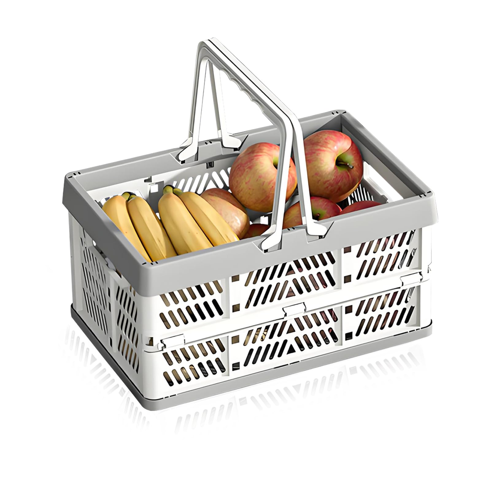 Scdzy Grey Collapsible Storage Crates, Plastic Folding Crate Foldable Storage Basket With Handles Stackable Boxes For Office Kitchen Bathroom (Grey)