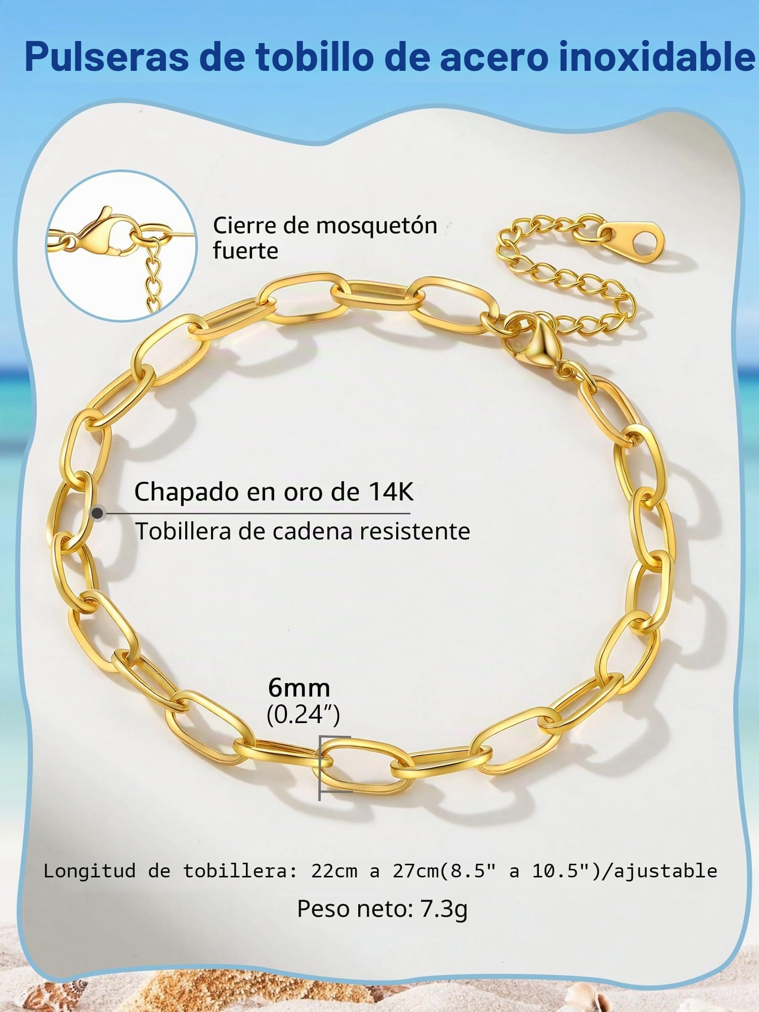 PROSTEEL Tobilleras Pulseras Acero Inoxidable 2PCS/3PCS Pulseras de Tobillo Cadena de Clip Multicapa Conjunto Joyas de Mujer Chica para Verano Playa 22cm+5cm