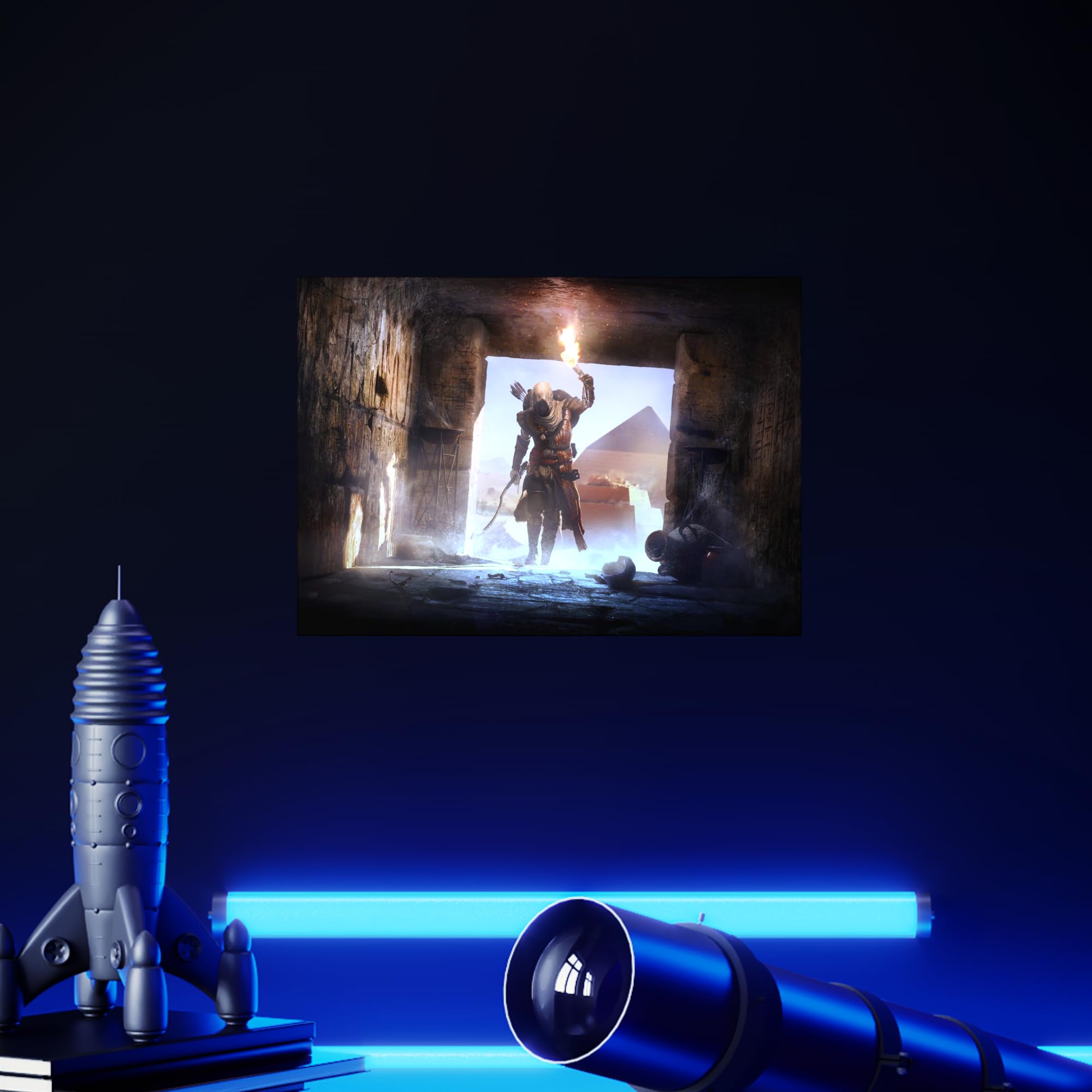 Displate - Poster aus Metall - Einfache Montage ohne Bohren - Assassin's Creed - AC Origins Key Art - In the Pyramids - Größe M - 32 x 45 cm Matt