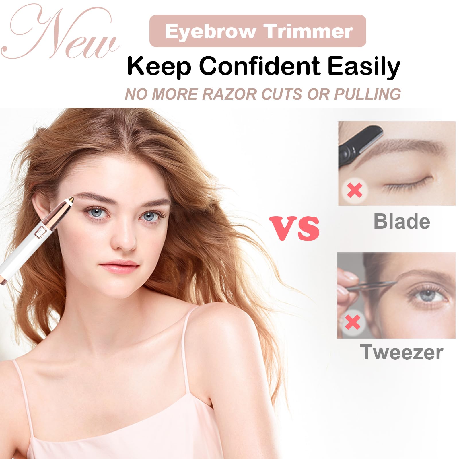 Recortadora de cejas para mujer, maquinilla de afeitar eléctrica con luz LED, indolora y fácil de limpiar, para cejas, cara, nariz, oreja, pelo, barbilla, labios, líneas de bikini y otros detalles,