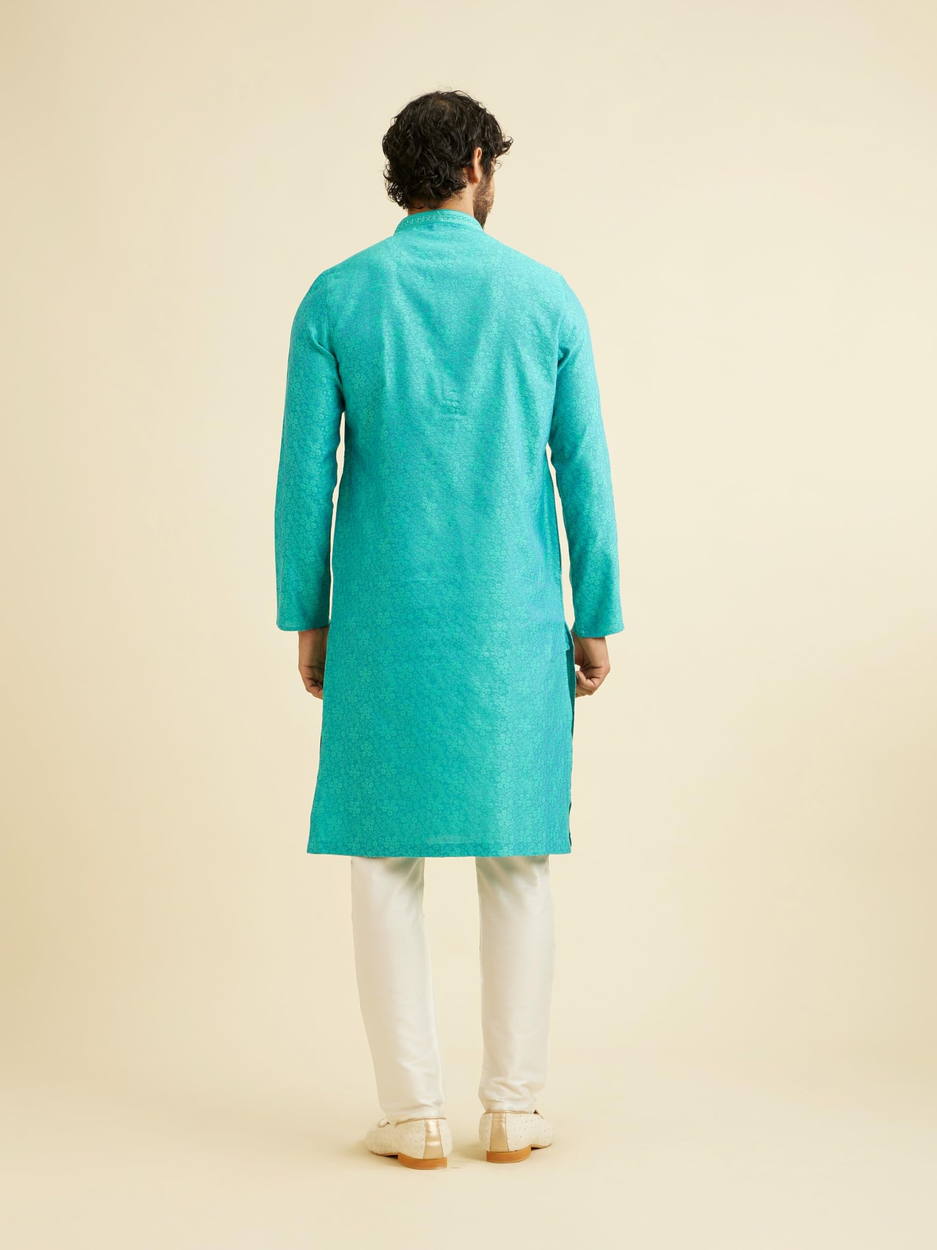 Manyavar Kurta zestaw piżamy dla mężczyzn, tkanina mieszana z wiskozą, haft nitkowy, 2-częściowy
