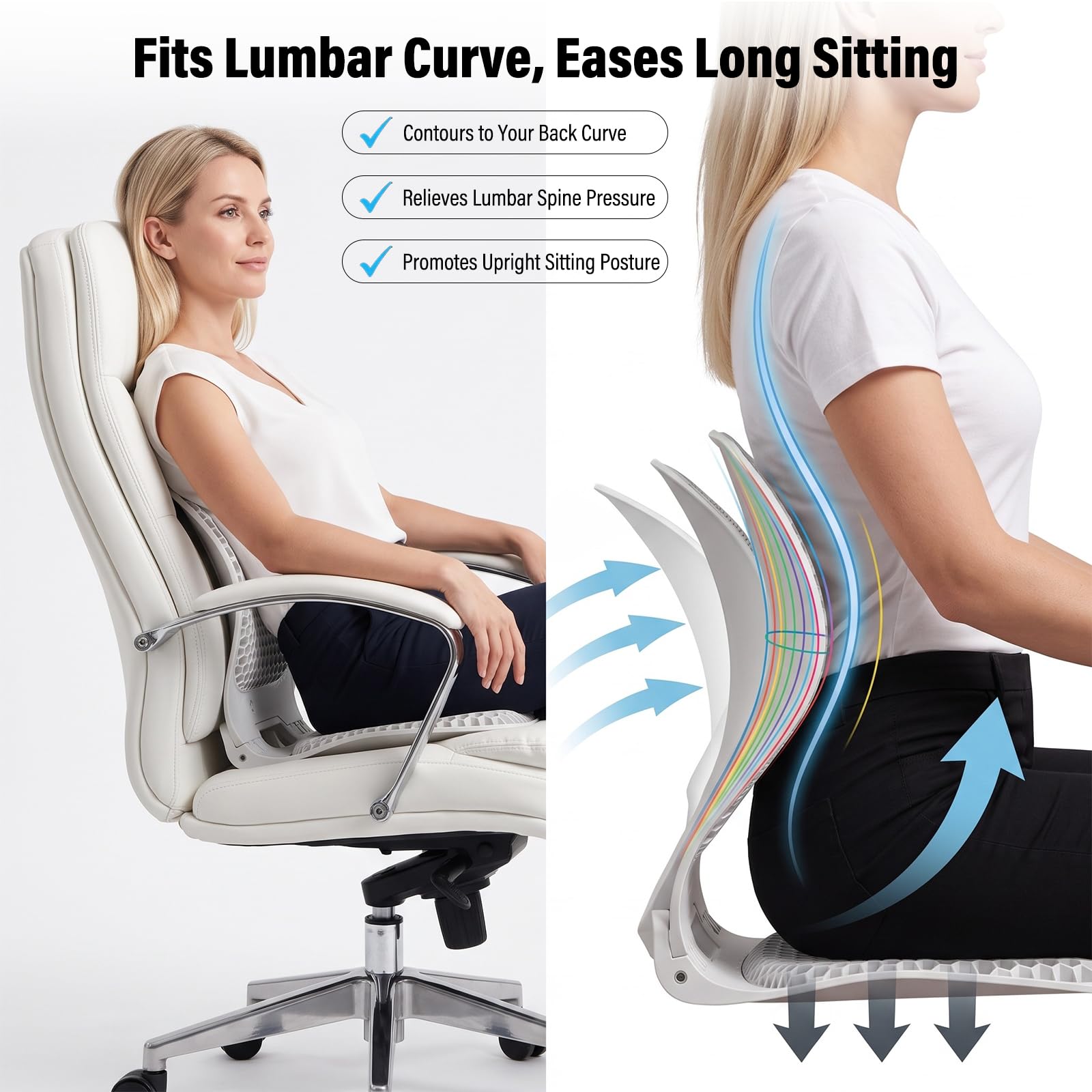 Cojín de apoyo lumbar, soporte lumbar ergonómico para silla de oficina, plegable y portátil, cojín de respaldo para silla de postura de oficina en casa, alivia la presión de sentarse prolongadamente