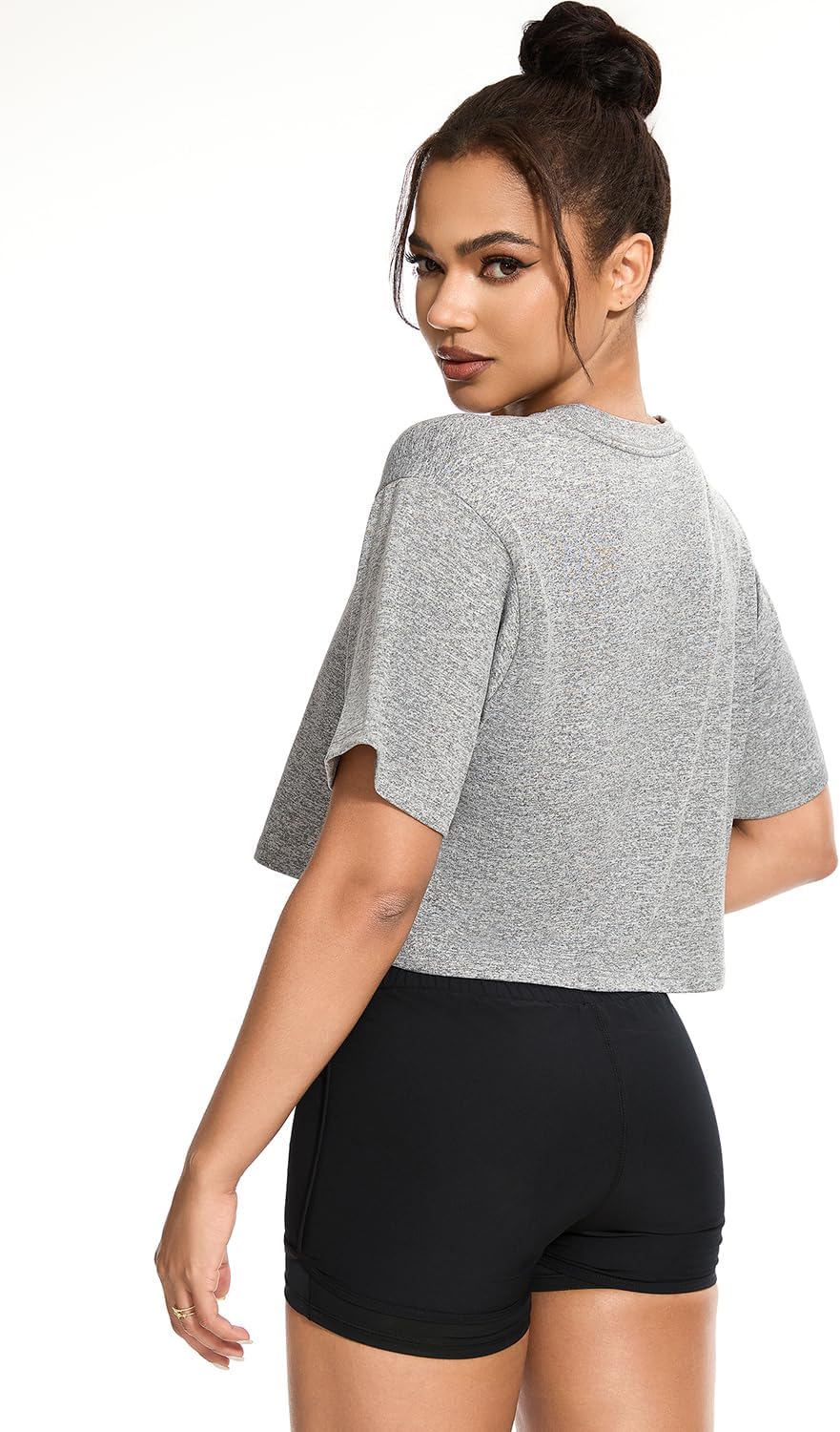 Xelky 5 Pack Womens Athletic Crop Tshirt Short Sleeve Cropped Dry Fit Workout Shirts Loose Crew Neck Yoga Gym Tee Tops - Image 4