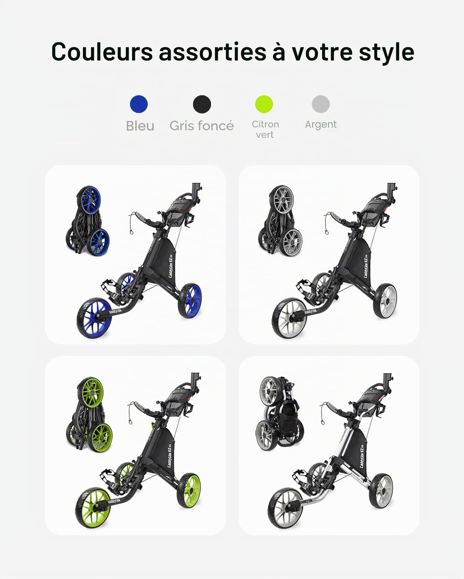 CaddyTek Caddylite EZ V8 Chariot de Golf à 3 Roues Pliable