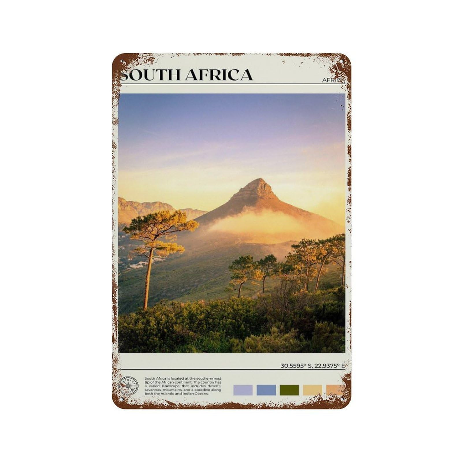 xiaoxiaoshen Real Photo South Africa Decor Cape Town Wall Decor Art Metal Tin Poster Modern Home Decor Art Home Bar Shop Decorations Vintage Sign 30x20cm
