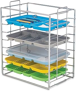 Instrument Tray Rack, Dental Instruments Organizer Chrome Tray Rack for Size B Trays and Lids, Holds 8 Trays, Stackable, Set-Up Tray Holder, Stainless Steel Chrome Plated