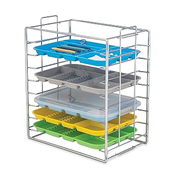 MEDICAL NATION Instrument Tray Rack, Dental Instruments Organizer Chrome Tray Rack for Size B Trays and Lids, Holds 8 Trays, Stackable, Set-Up Tray Holder, Stainless Steel Chrome Plated
