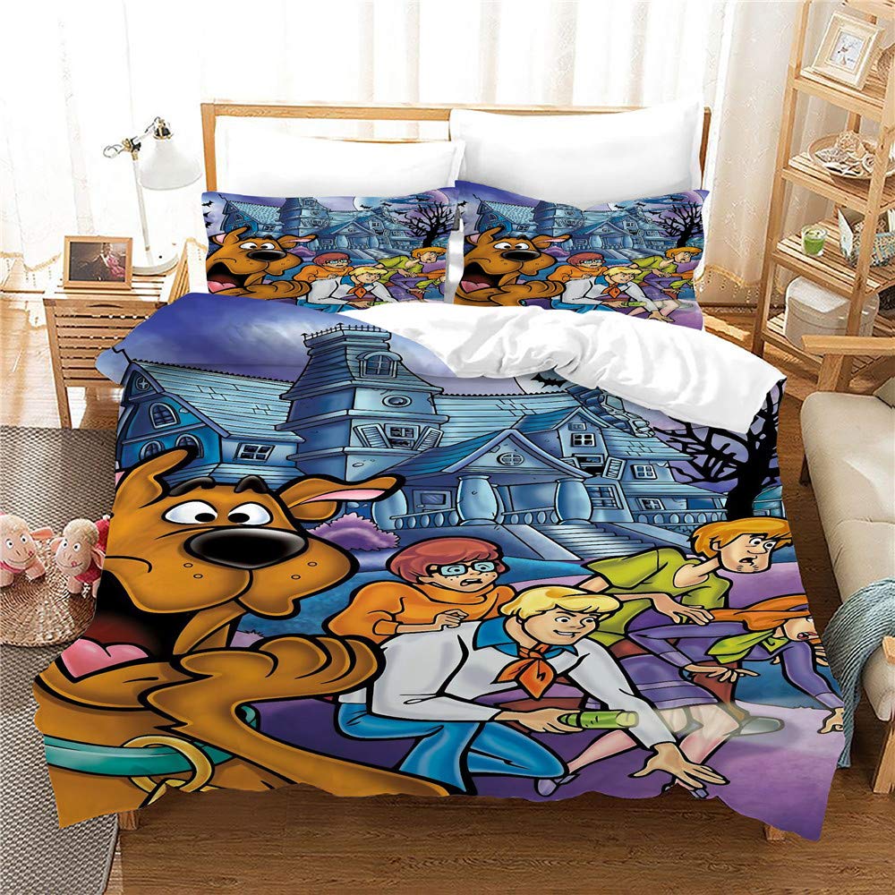 Nichiyo 8 Scooby Doo Bed Linen Set - Duvet Cover And Pillowcase, Microfibre, 3D Digital Print Three-Piece Bedding (Duvet Cover + Pillowcases) (, Double 200 X 200 Cm)