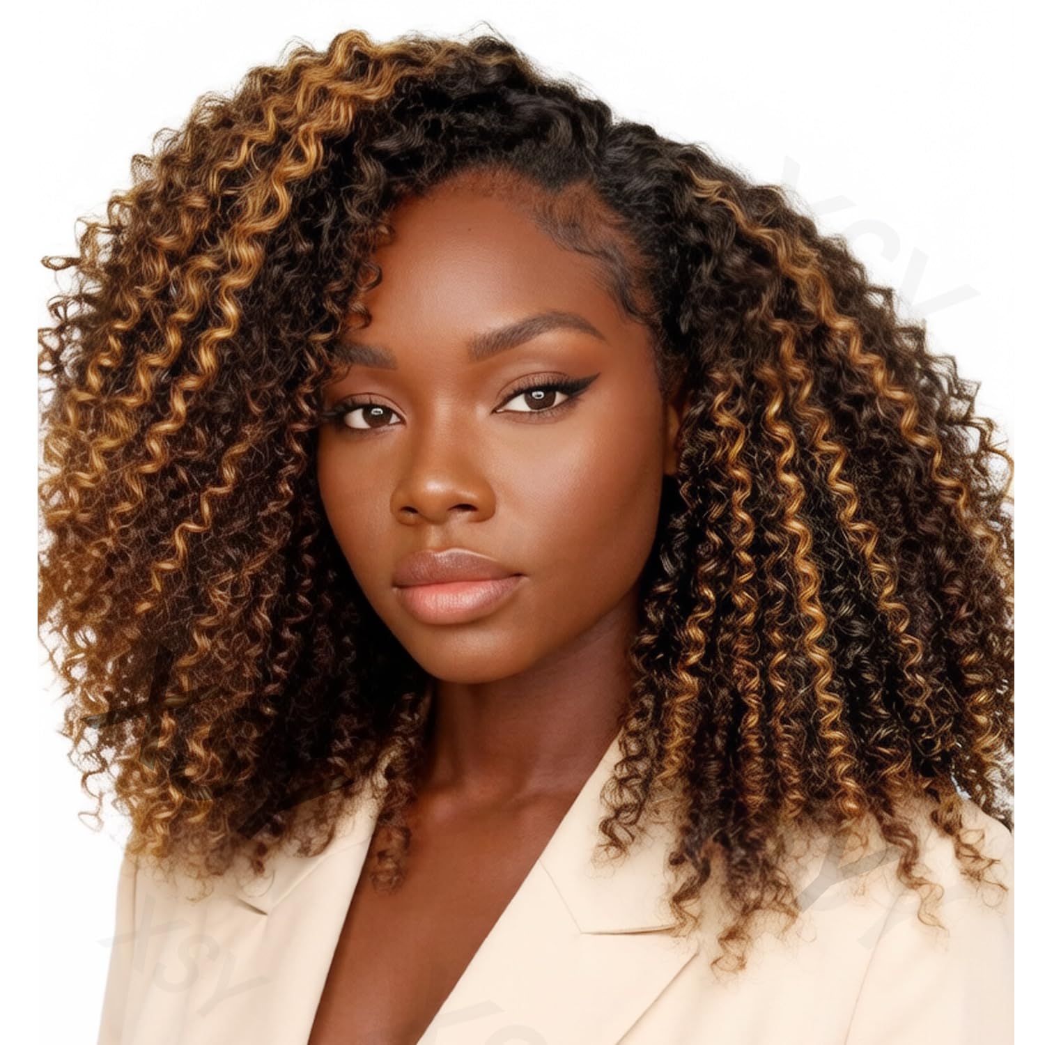 XSY Half Wig Human Hair Kinky Curly 3 In 1 Highlight Ombre P2/30# 18 Inch
