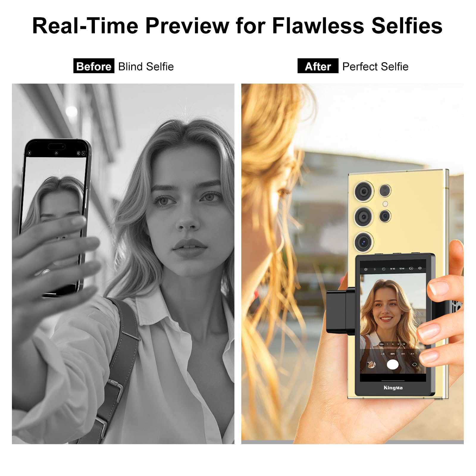 King Ma Écran de moniteur de selfie Vlog pour appareil photo arrière Samsung avec clip magnétique et télécommande Bluetooth, supportant l'enregistrement UHD 60 fps