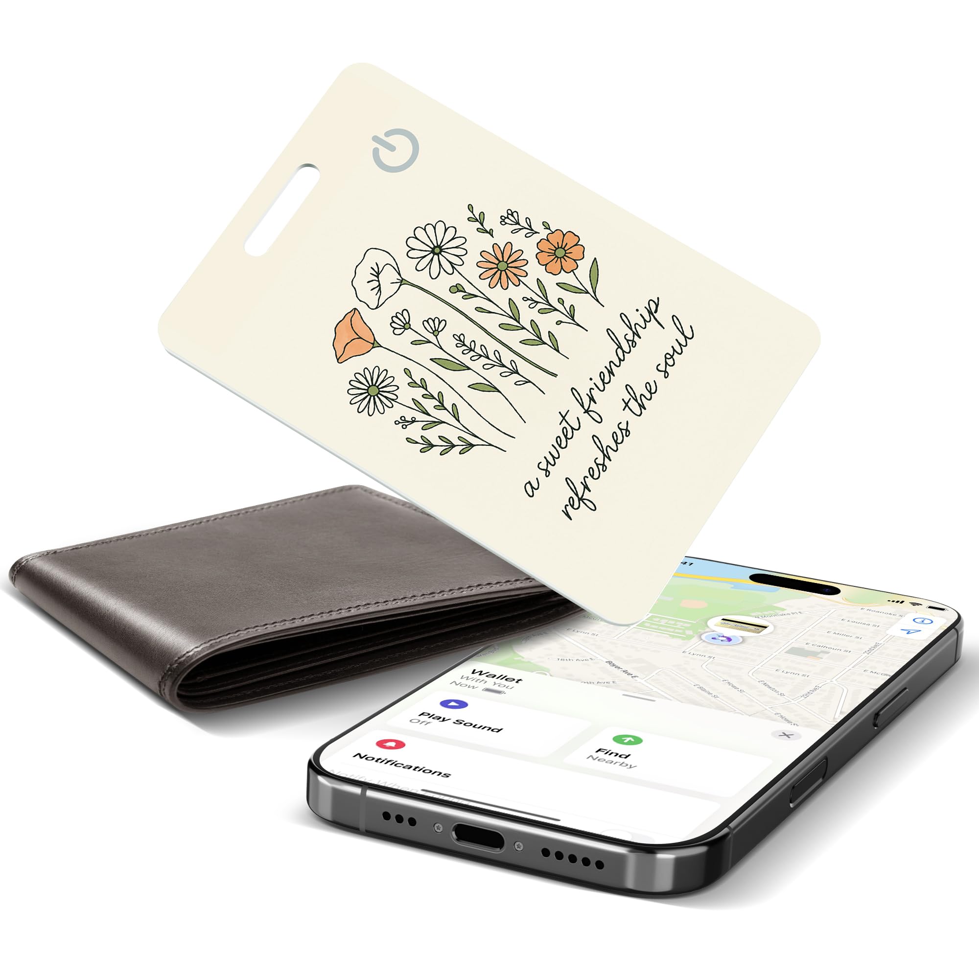 Wallet Tracker Card (iOS Only), Rechargeable Smart Card Wallet Tracker for Apple, Bluetooth Tracking and Phone Finder, 0.06in Slim,Item Locator for Keys, Bags, Passport (Friendship Flowers)-image-42