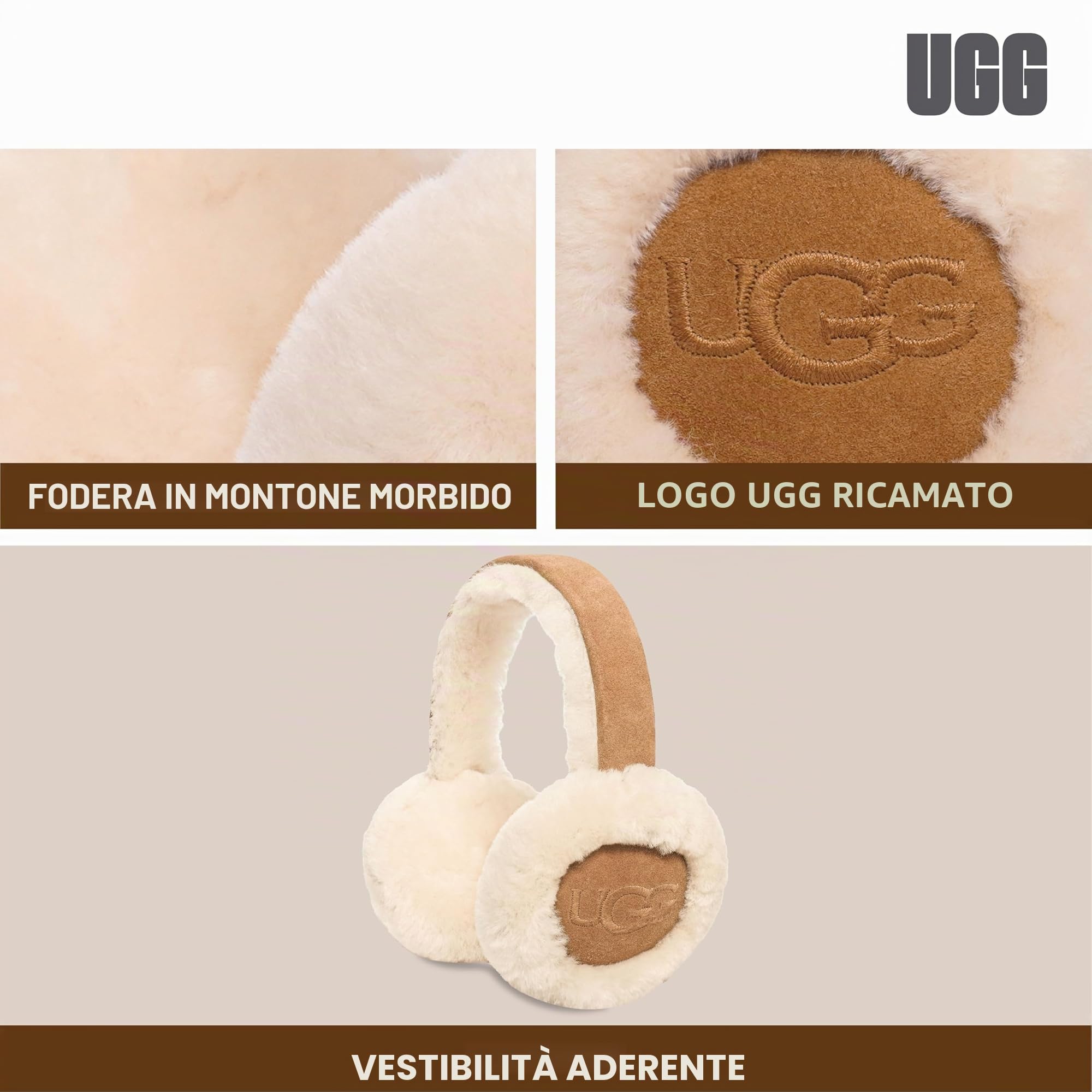 UGG Copricapo con Logo Ricamato da Donna, Castagno, Taglia Unica