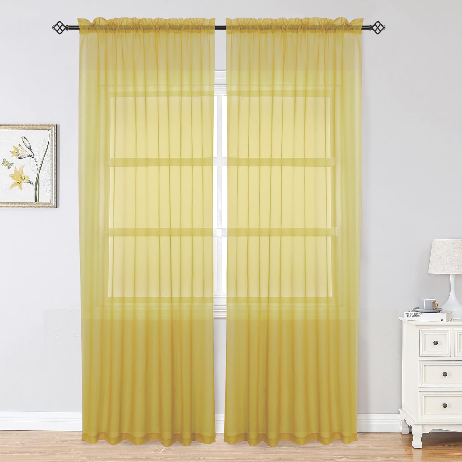 OWENIE Sheer Yellow Curtains, Sheer Curtains 84 inch Length