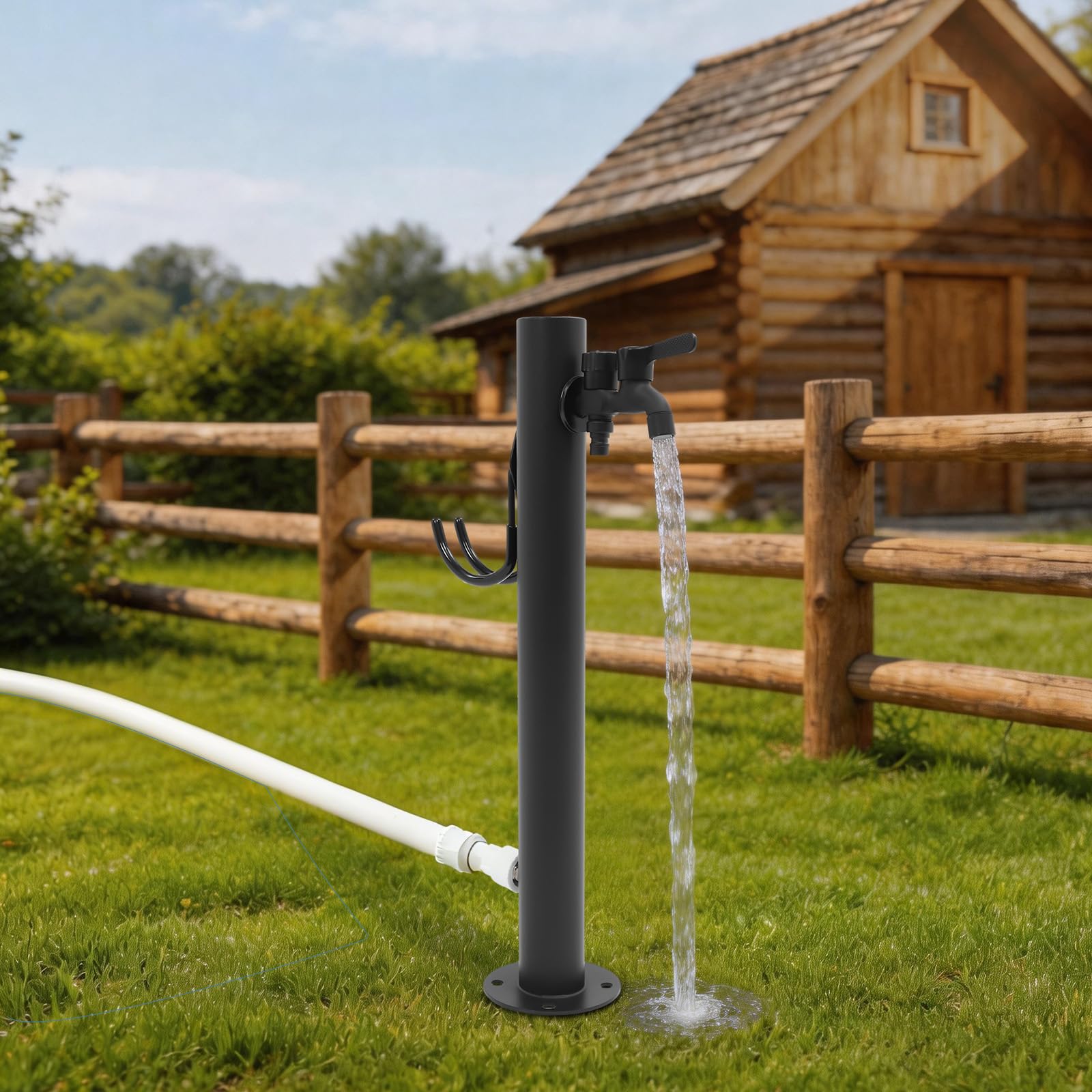 Colonna d'acqua da giardino, in acciaio inox, rotonda, con 2 uscite, DN15, per il monitoraggio del giardino, lavaggio auto, lavaggio a mano, bagno per animali domestici