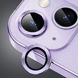 Proteção Lente Câmera Pretotor Película Aro Simples Compatível iPhone 14/15 E 14 Plus /15 Plus Kit (Lilás)