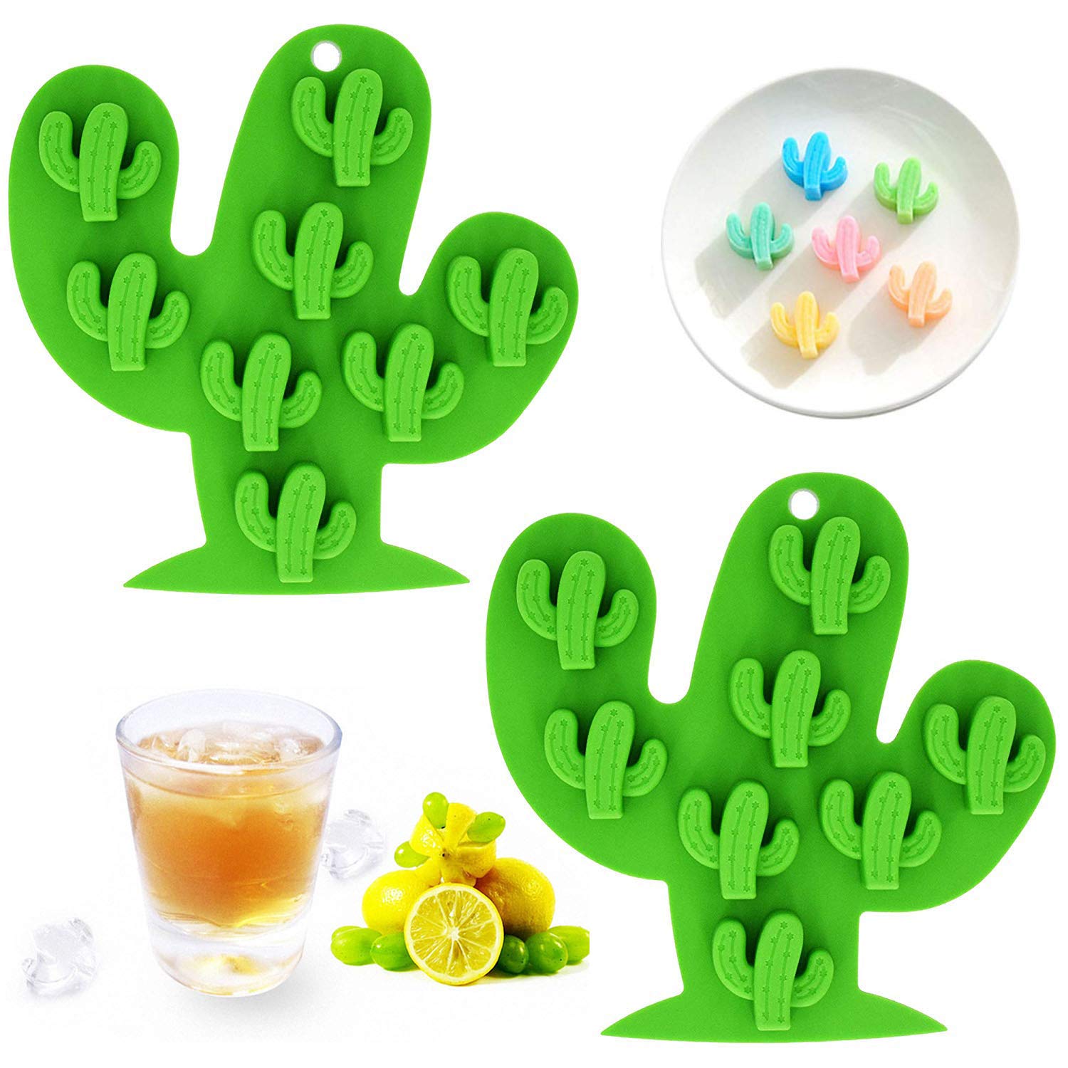 Fewo 2Pcs Mini Cactus Ice Cube Tray, Cacti Silicone Molds Set for Chocolate Candy Cake Cupcake Soap Baking Jello Cookie Wax Crayon